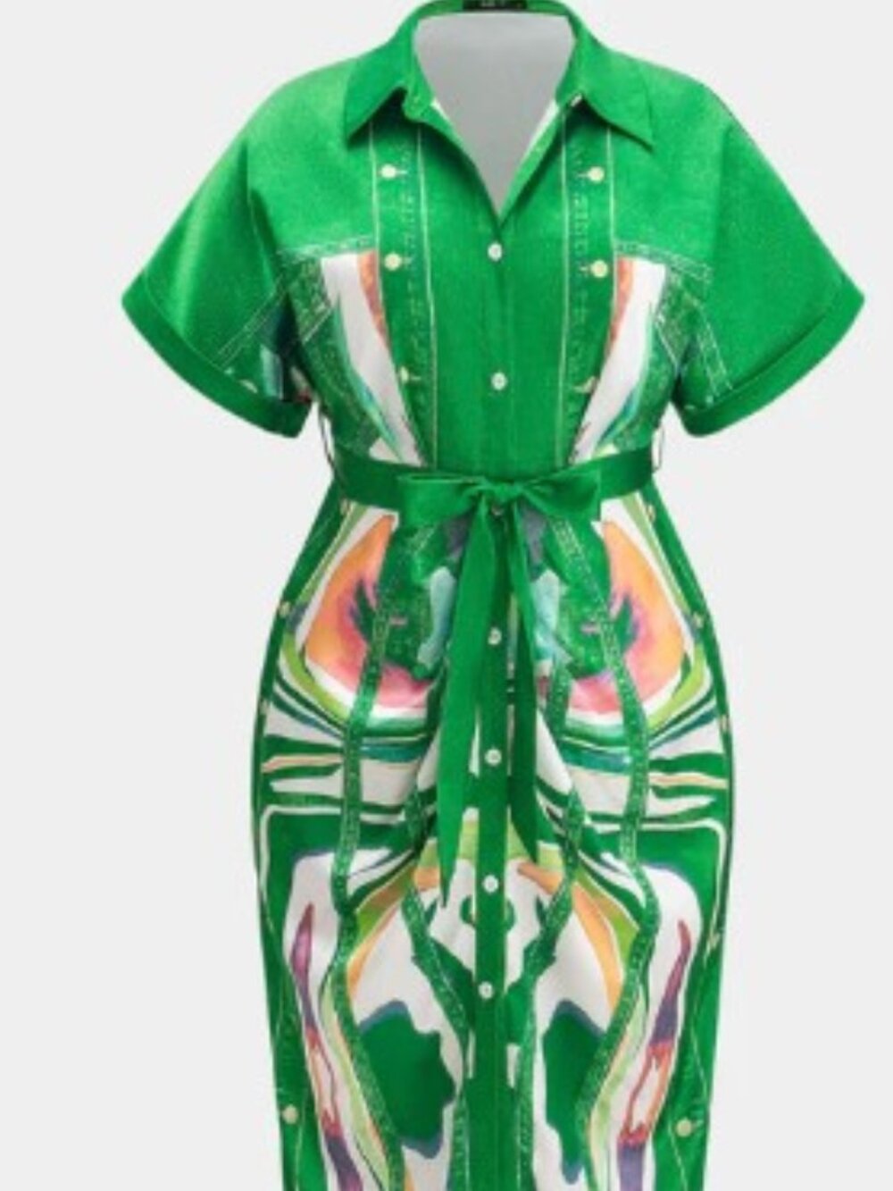 Micas NWT Plus Size Abstract Print Satin Tie Front Button Ruched Short Sleeve